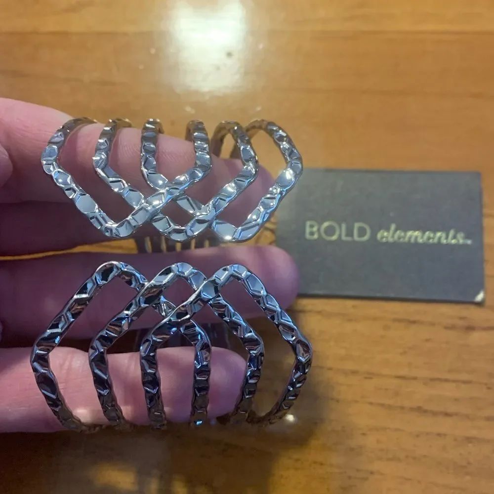 Silver metal bangle bracelet statement piece - Picture 2 of 5